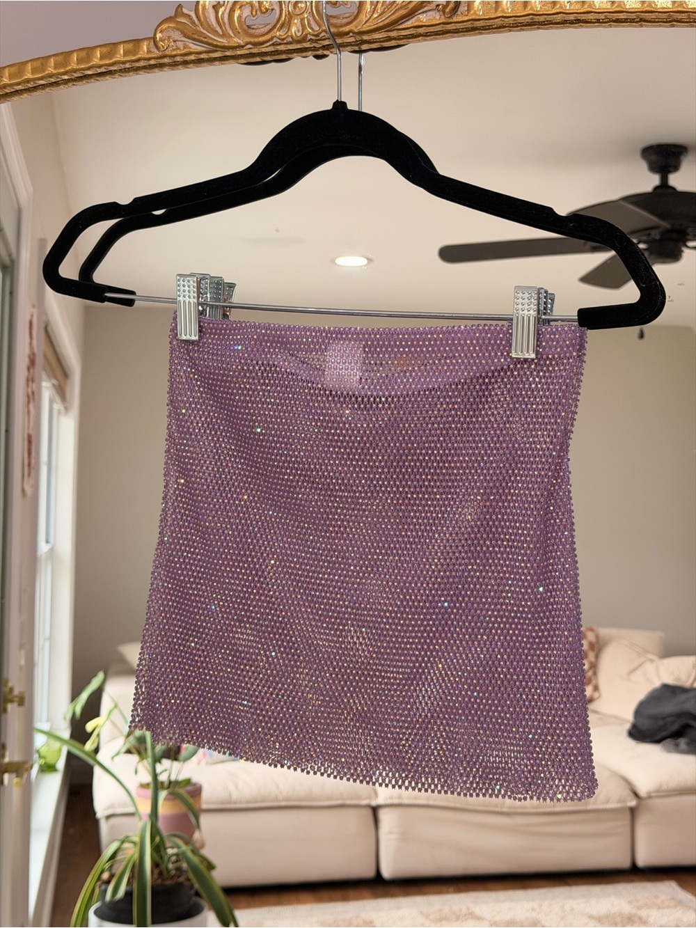 Neena Swim Purple Rhinestone Mesh Mini Skirt Cover-Up Size M/L